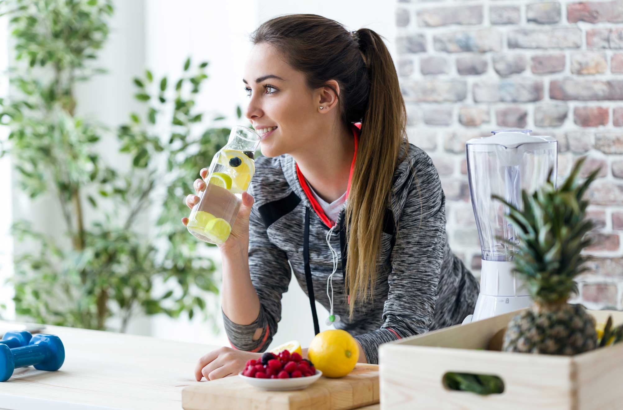 healthy woman drinking water