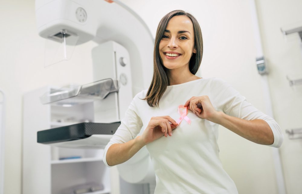Young woman following a 3D mammography screening